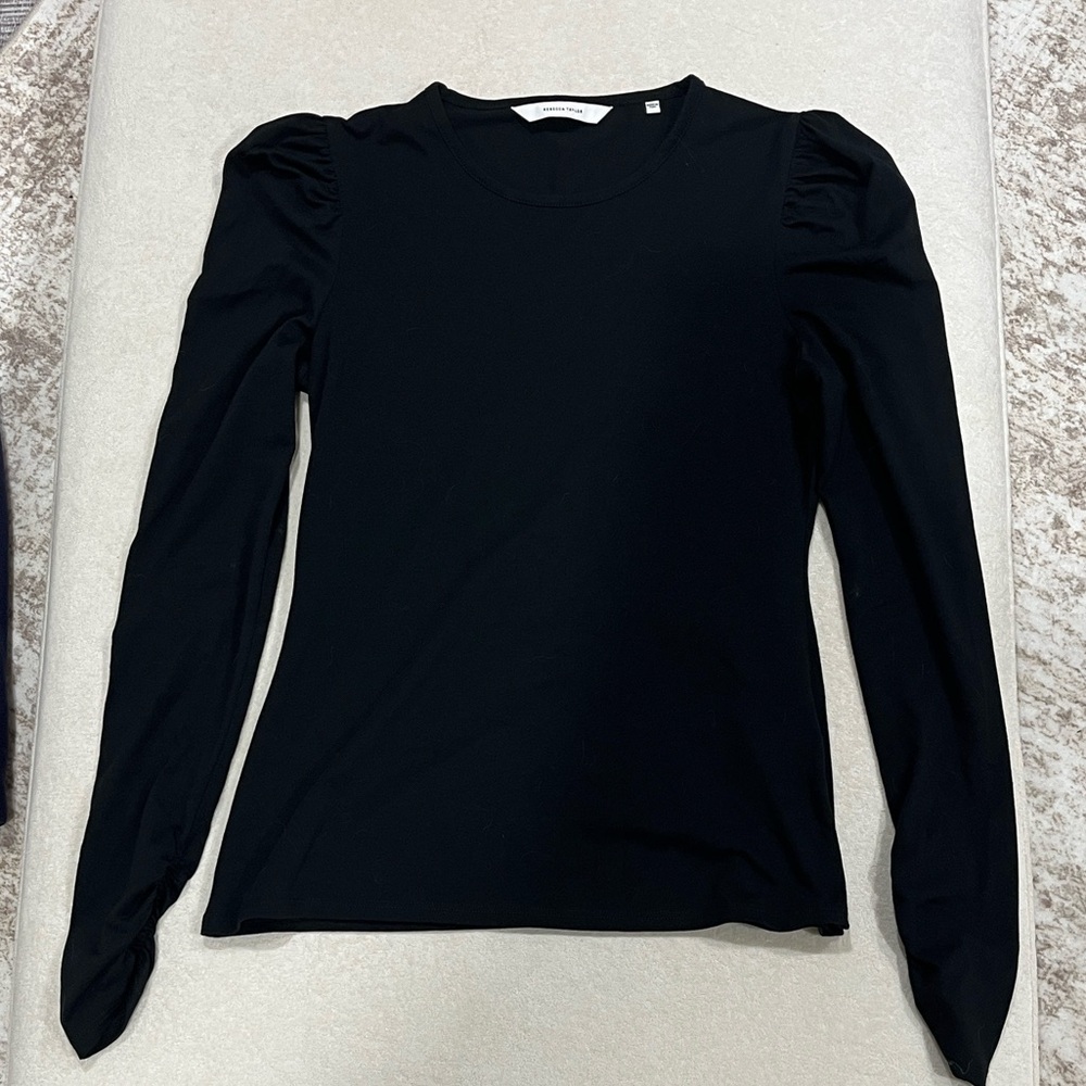 Rebecca Taylor Black Long-Sleeve Puff-Shoulder Tee